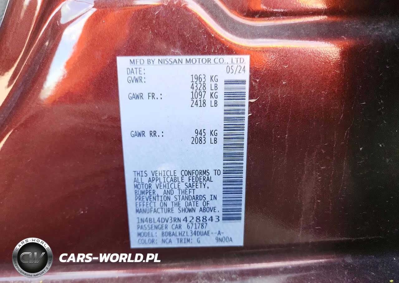 2024 Nissan Altima Sv VIN:1N4BL4DV3RN428843 - 12