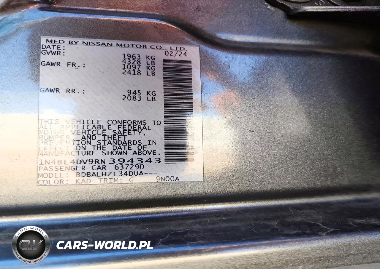 2024 Nissan Altima Sv VIN:1N4BL4DV9RN394343 - 13