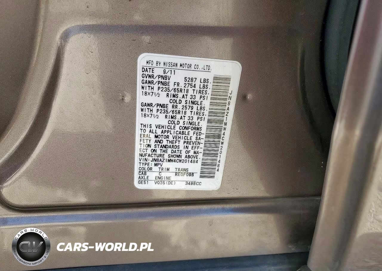 2012 Nissan Murano S VIN:JN8AZ1MW4CW201484 - 13
