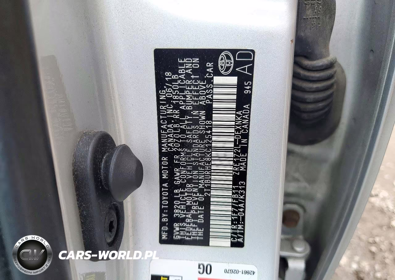 2019 Toyota Corolla Le VIN:2T1BURHE8KC125418 - 12