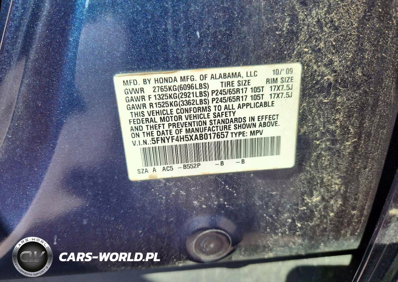 2010 Honda Pilot Exl VIN:5FNYF4H5XAB017657 - 12
