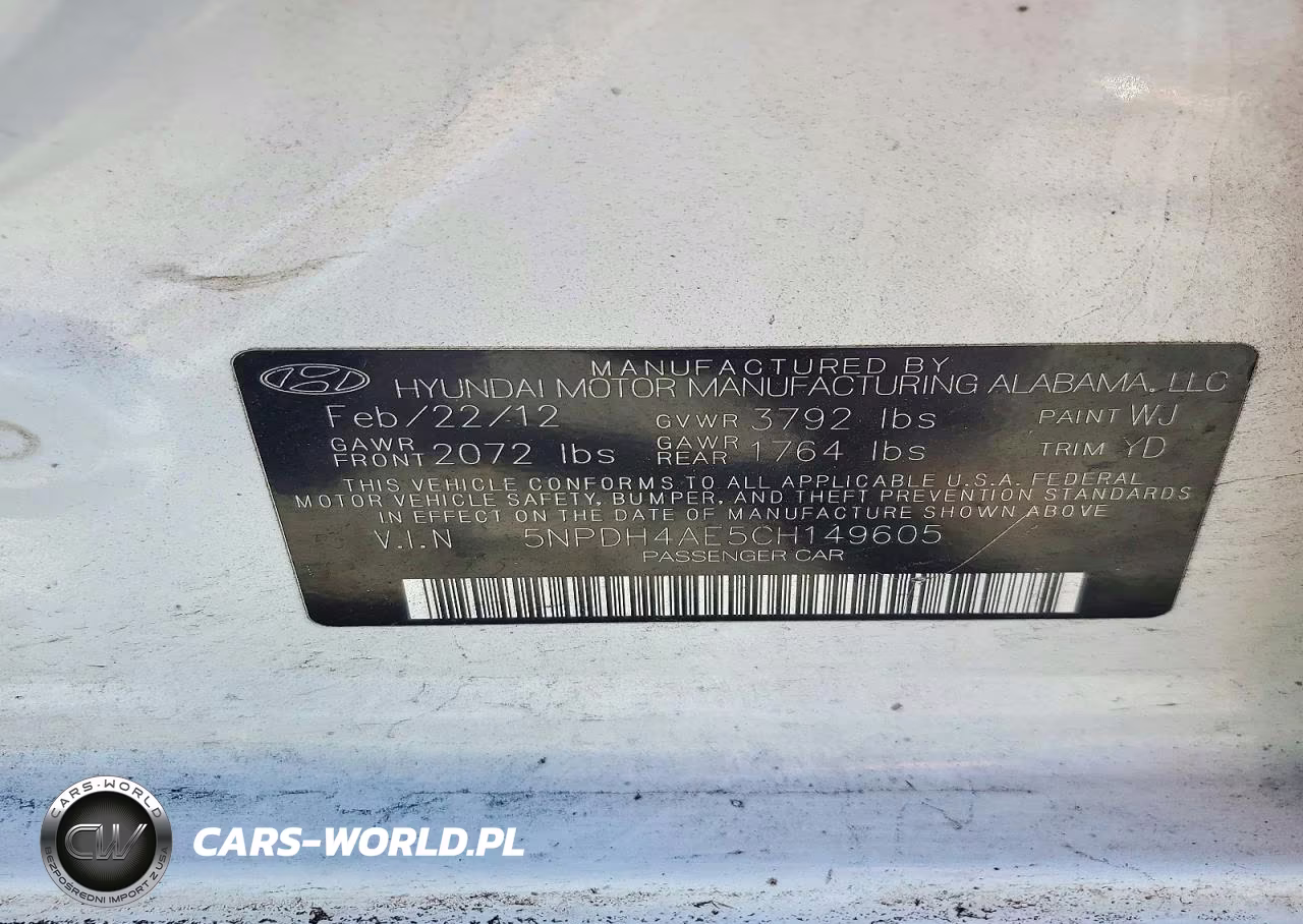 2012 Hyundai Elantra Gls VIN:5NPDH4AE5CH149605 - 13