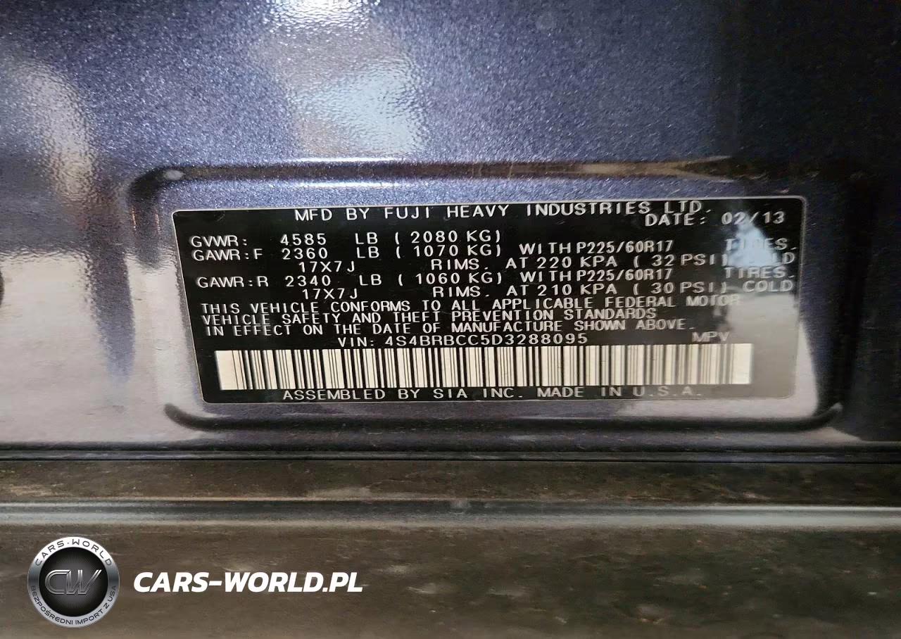 2013 Subaru Outback 2.5I Premium VIN:4S4BRBCC5D3288095 - 13