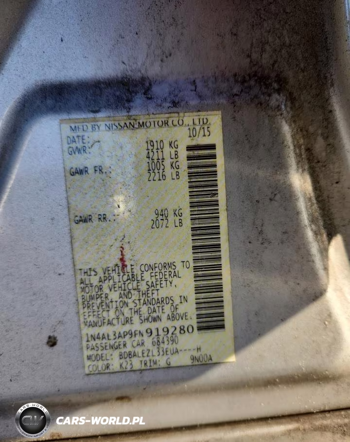 2015 Nissan Altima 2.5 VIN:1N4AL3AP9FN919280 - 12