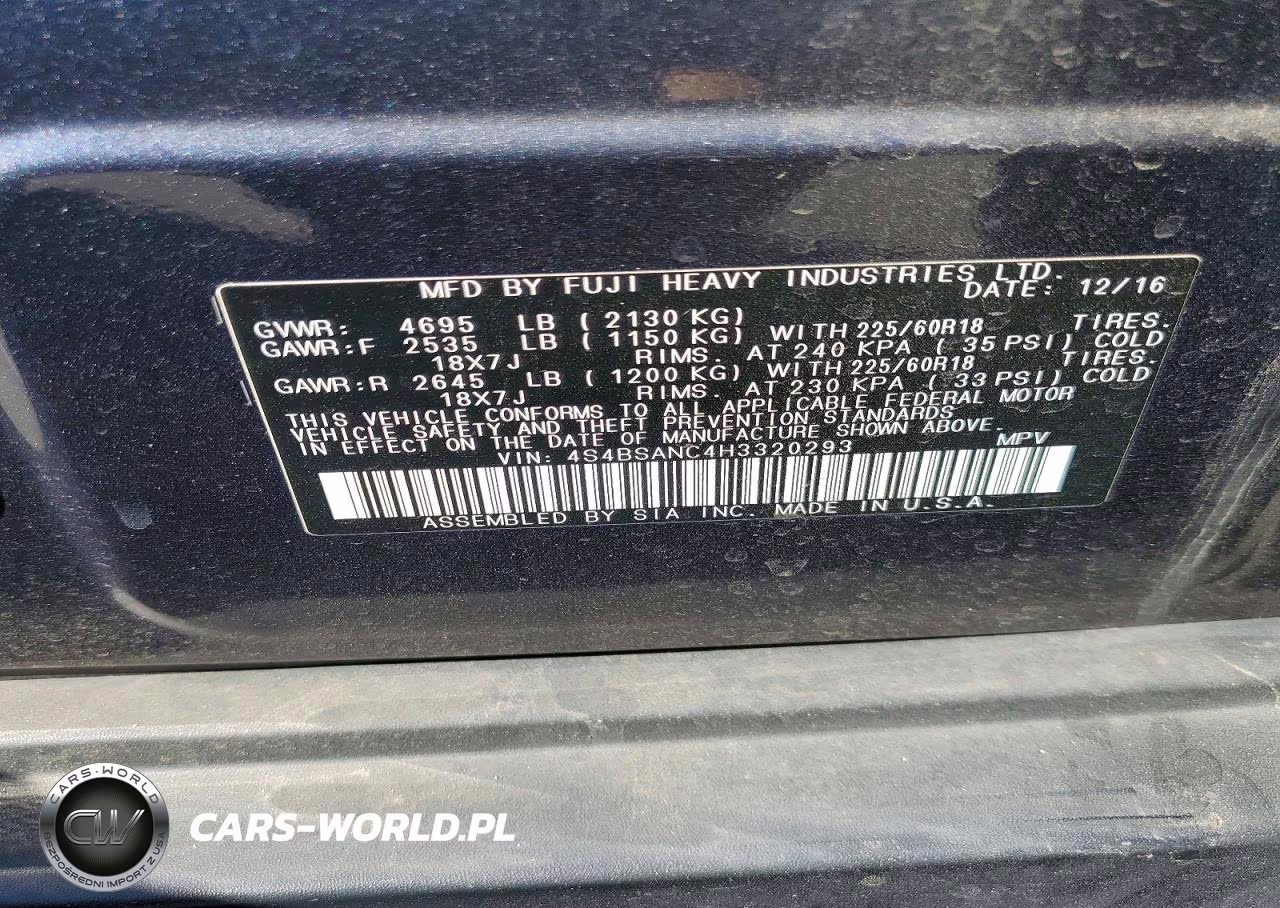 2017 Subaru Outback 2.5I Limited VIN:4S4BSANC4H3320293 - 13