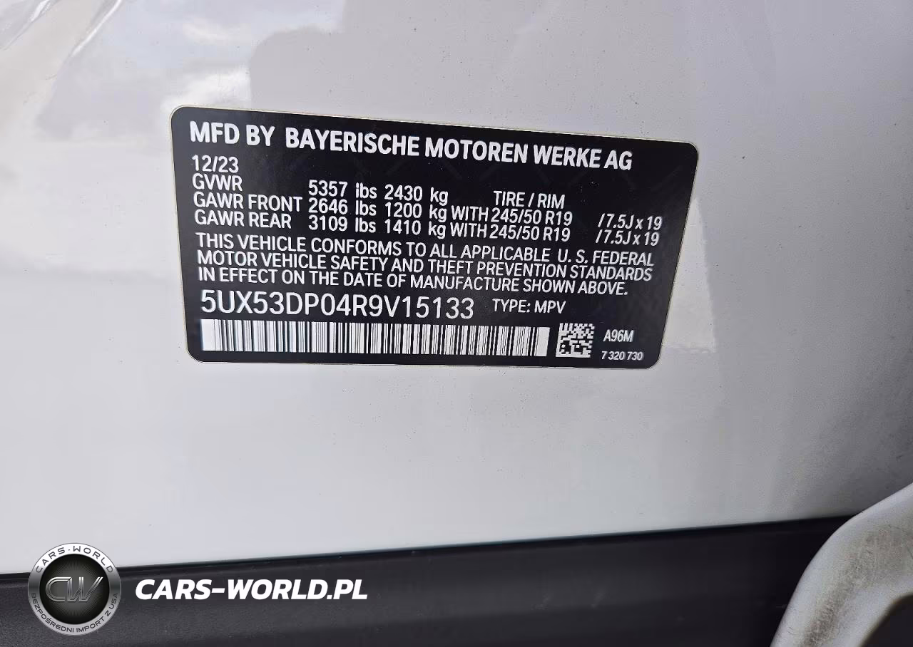 2024 BMW X3 xDrive30I VIN:5UX53DP04R9V15133 - 13