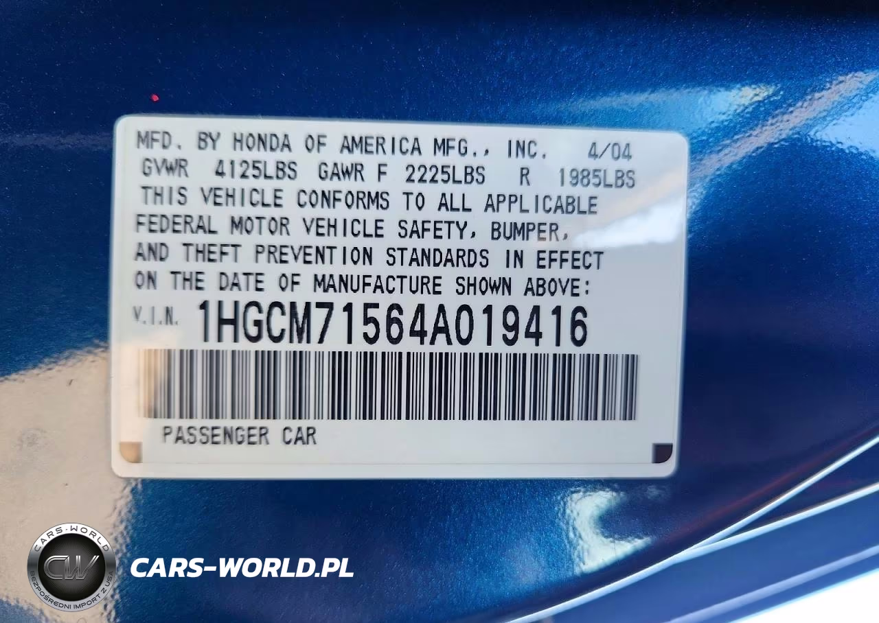 2004 Honda Accord Ex VIN:1HGCM71564A019416 - 12