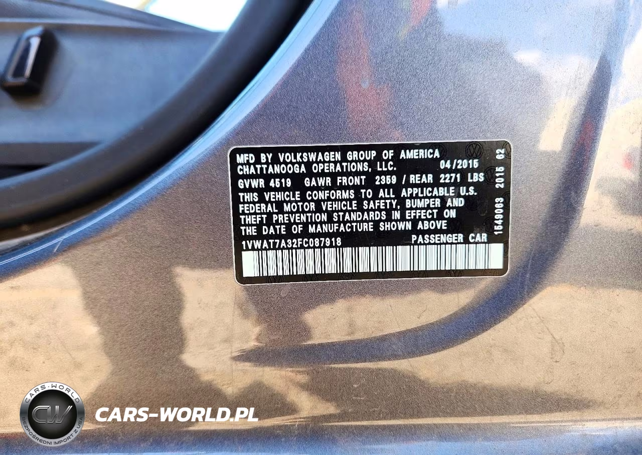 2015 Volkswagen Passat S VIN:1VWAT7A32FC087918 - 12