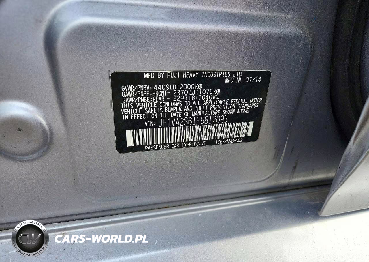 2015 Subaru Wrx Sti Limited VIN:JF1VA2S61F9812093 - 12