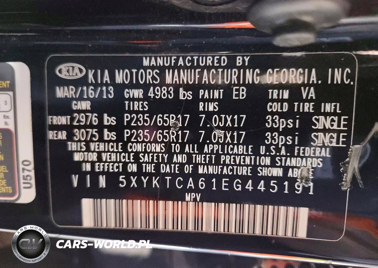 2014 Kia Sorento Lx VIN:5XYKTCA61EG445191 - 13