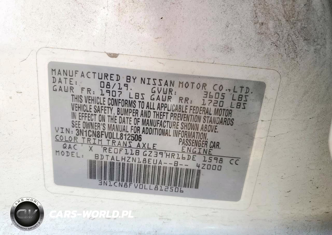 2020 Nissan Versa Sr VIN:3N1CN8FV0LL812506 - 12