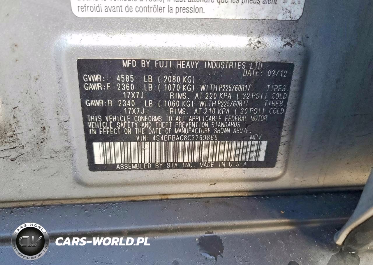 2012 Subaru Outback 2.5I VIN:4S4BRBAC8C3269865 - 12