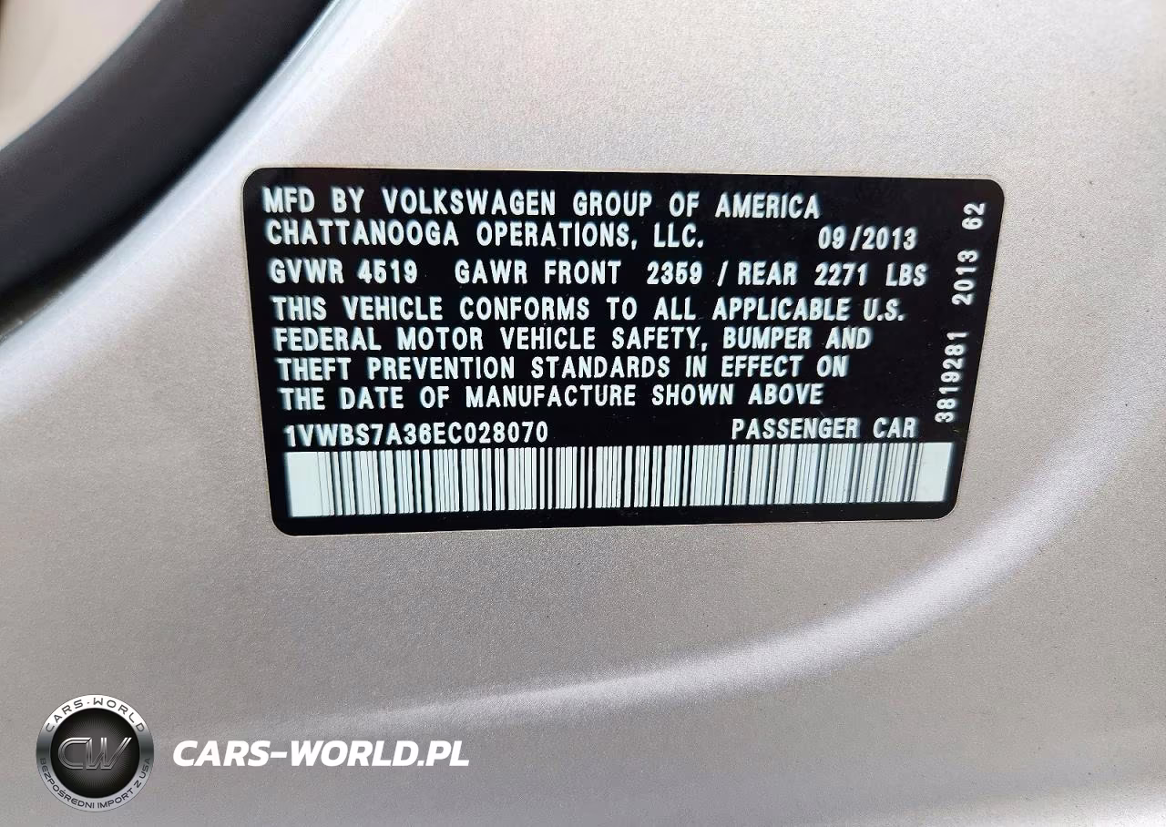 2014 Volkswagen Passat Se VIN:1VWBS7A36EC028070 - 12