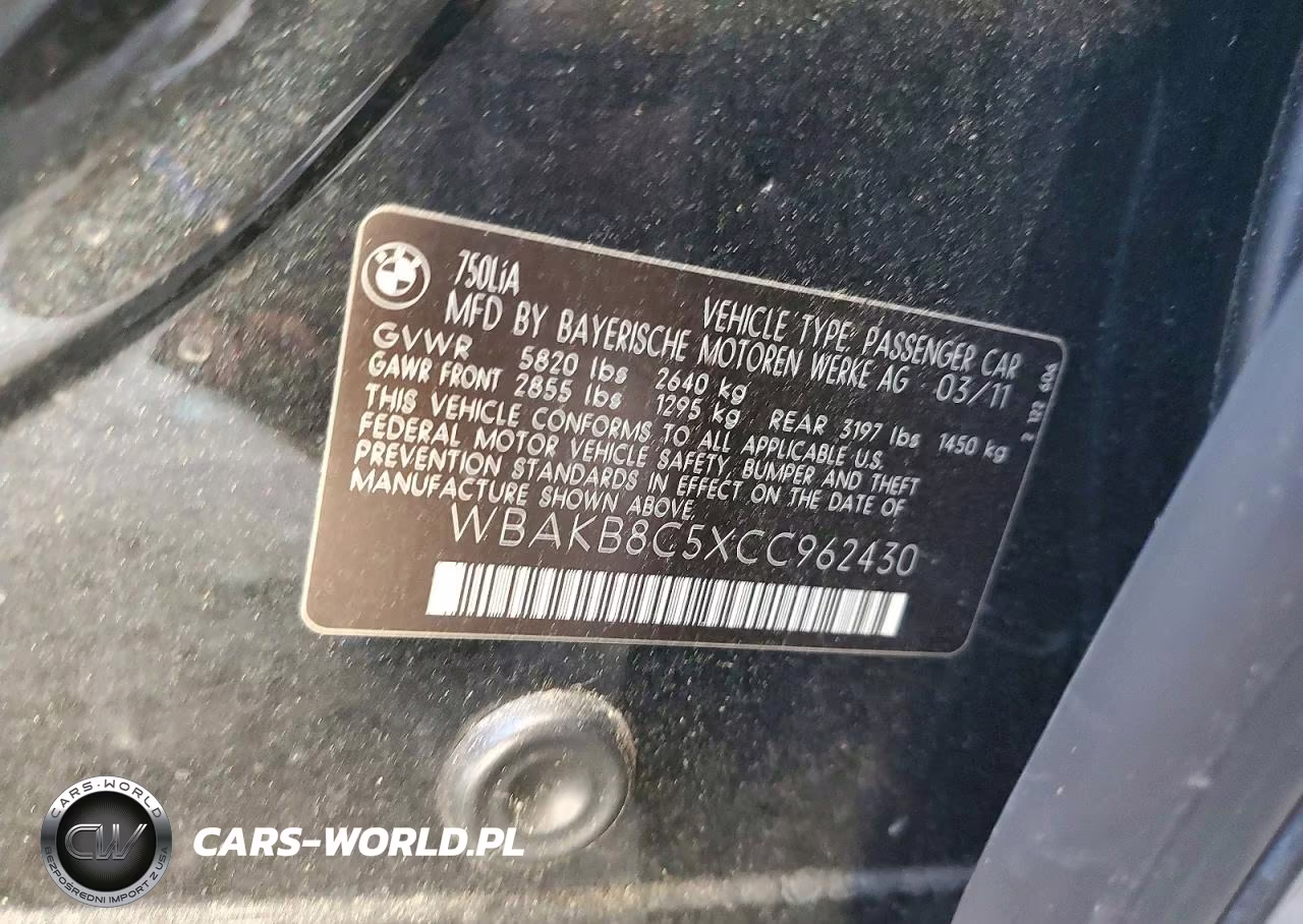 2012 BMW 750 Li VIN:WBAKB8C5XCC962430 - 12