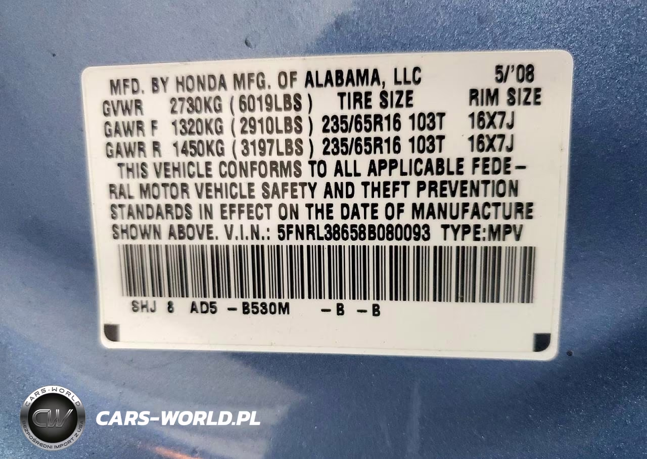 2008 Honda Odyssey Exl VIN:5FNRL38658B080093 - 13