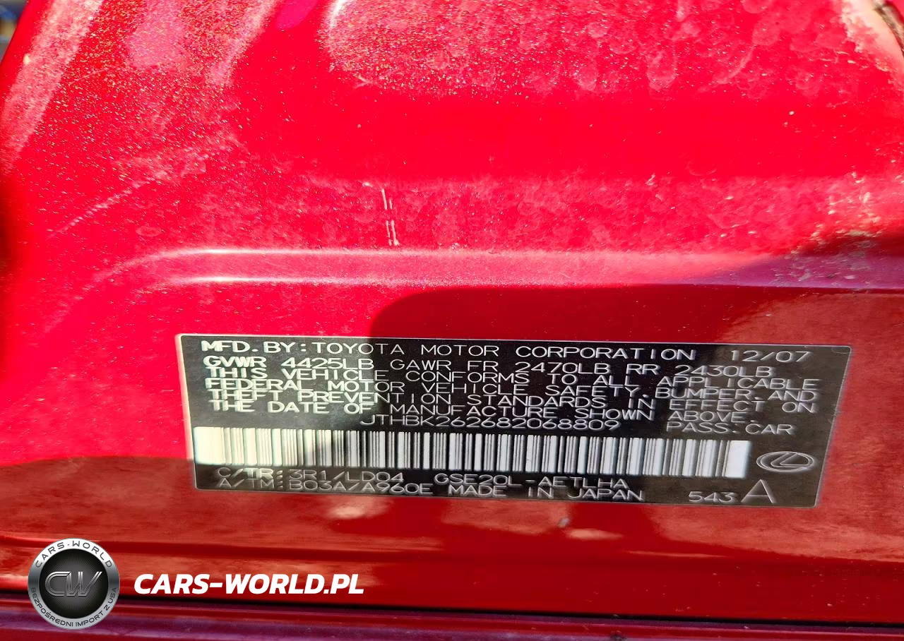 2008 Lexus Is 250 Base VIN:JTHBK262682068809 - 12