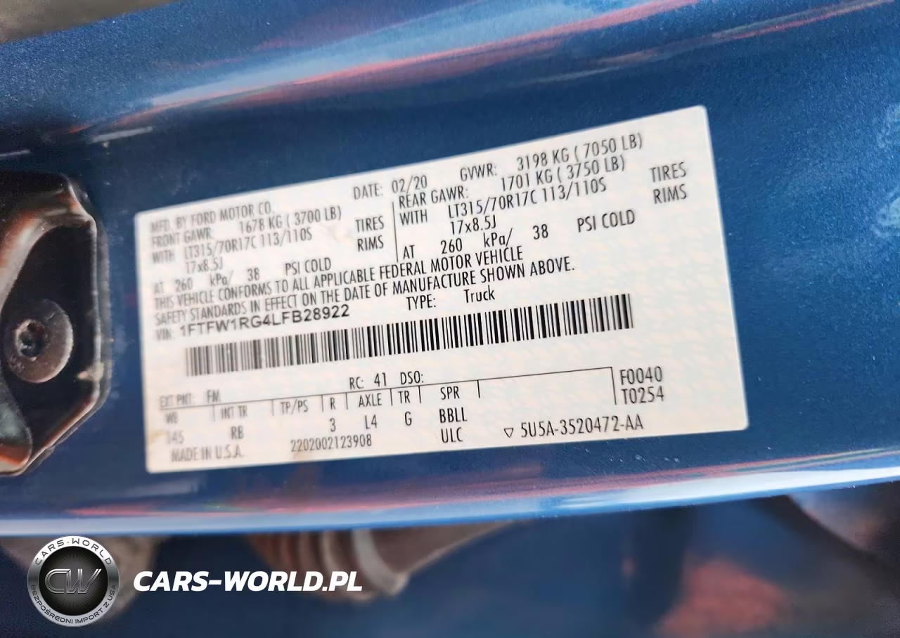 2020 Ford F-150 Raptor VIN:1FTFW1RG4LFB28922 - 12