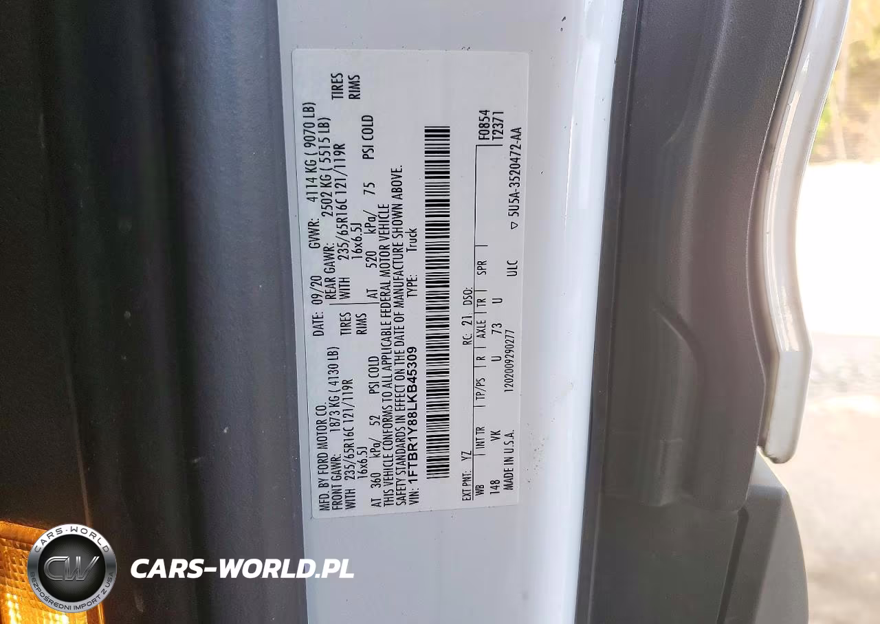 2020 Ford Transit T-250 VIN:1FTBR1Y88LKB45309 - 13
