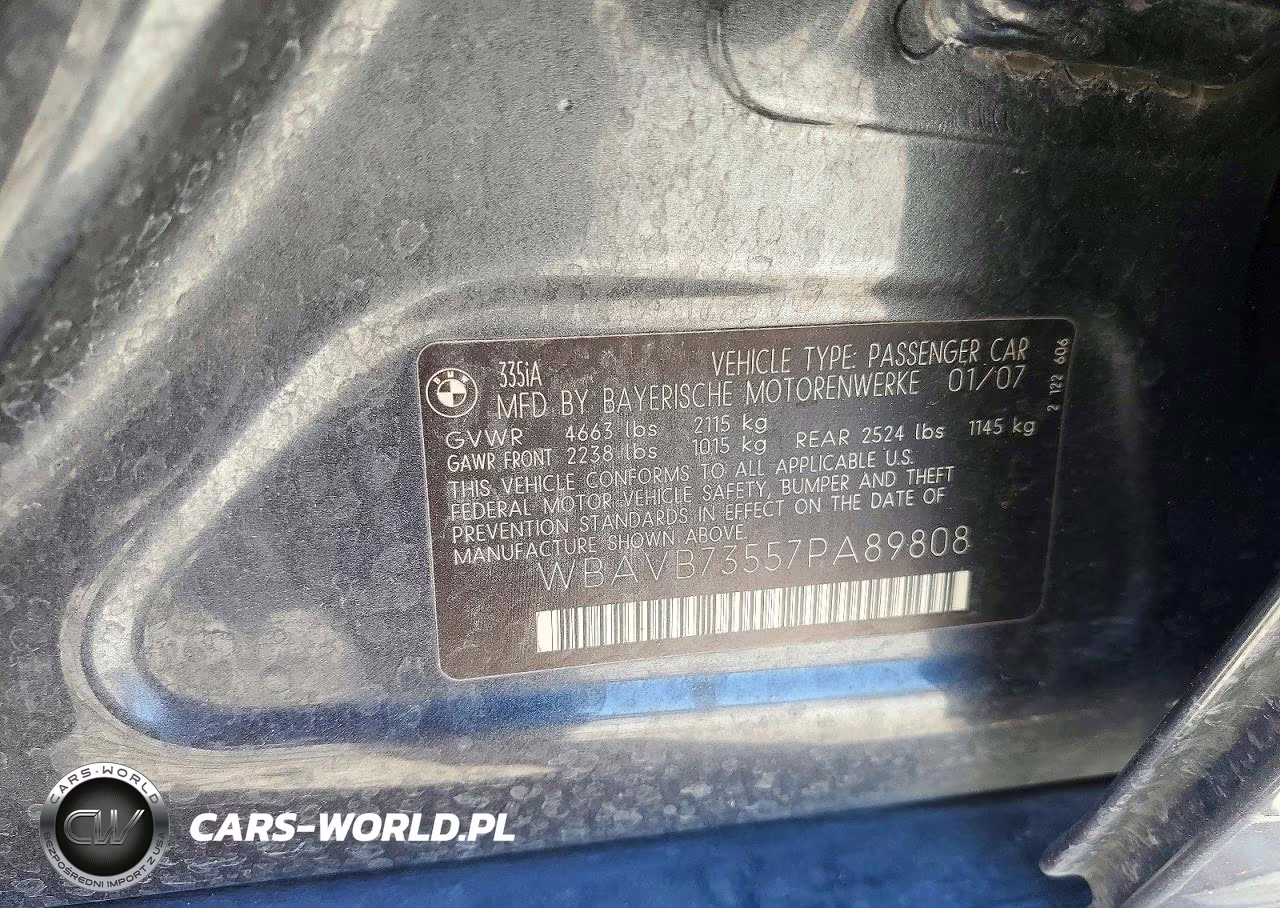2007 BMW 335 I VIN:WBAVB73557PA89808 - 12