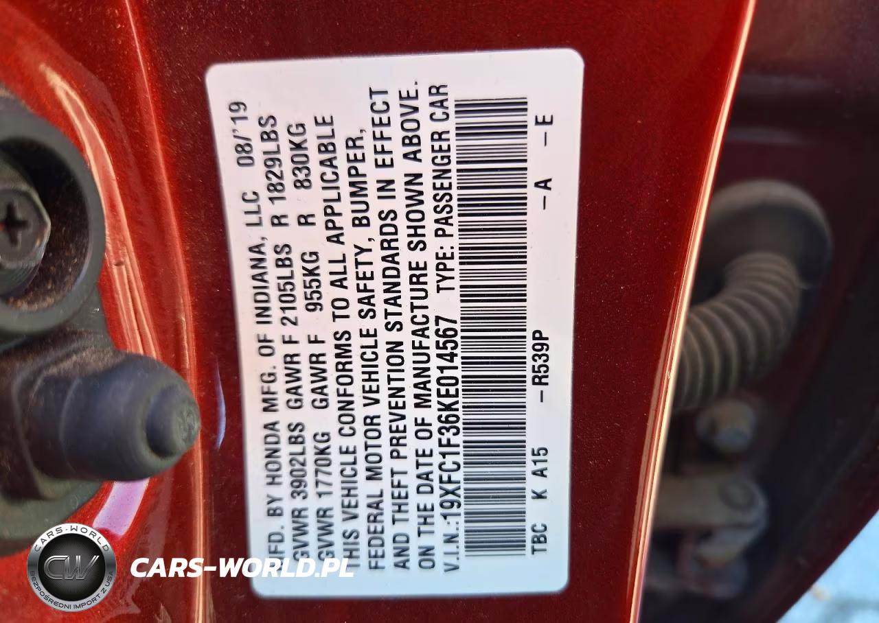 2019 Honda Civic Ex VIN:19XFC1F36KE014567 - 12