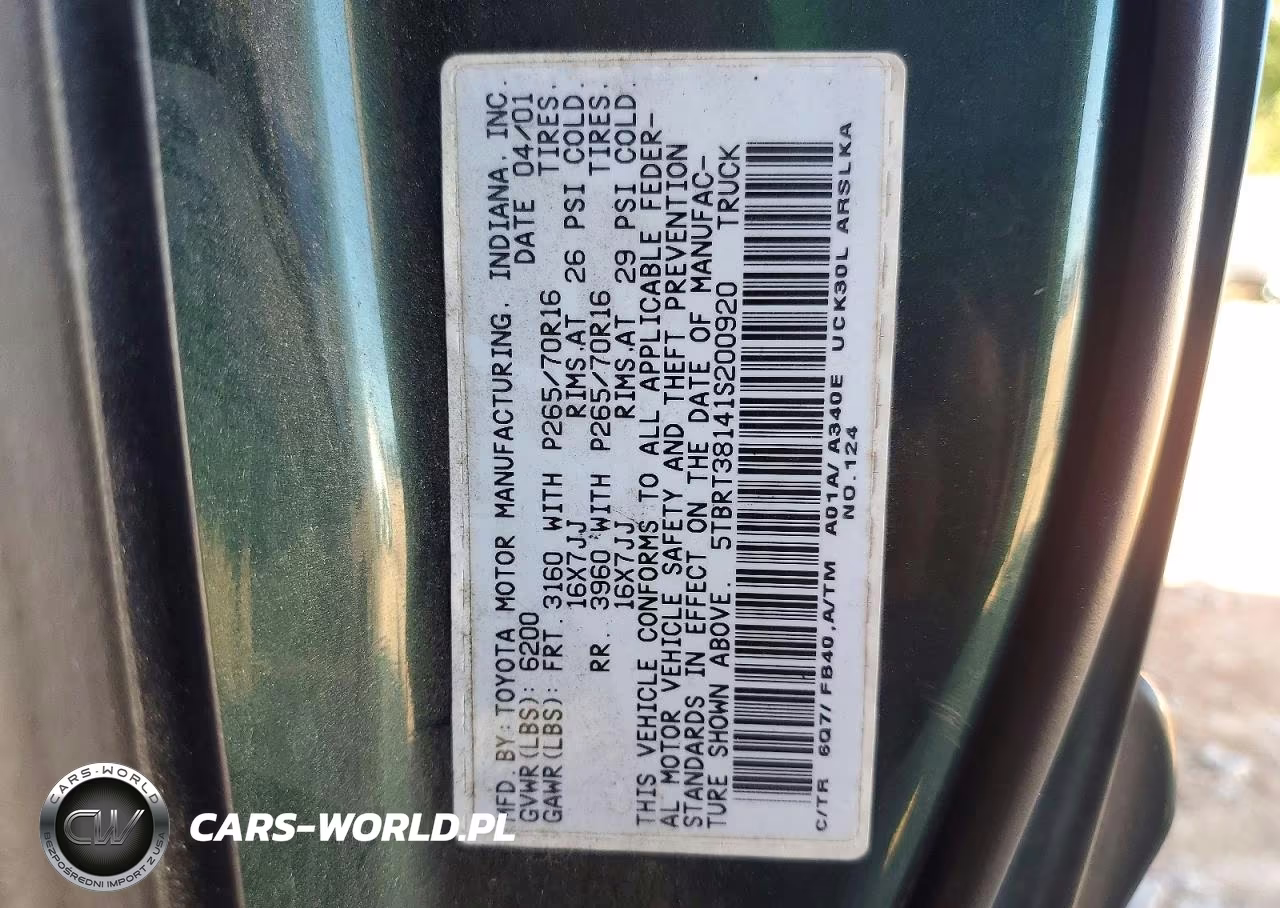 2001 Toyota Tundra Access Cab Limited VIN:5TBRT38141S200920 - 12