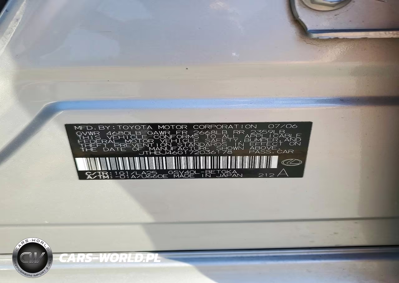 2007 Lexus Es 350 VIN:JTHBJ46G172036178 - 12