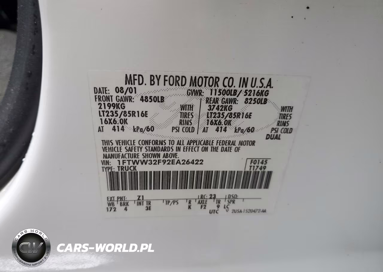 2002 Ford F350 Super Duty VIN:1FTWW32F92EA26422 - 13