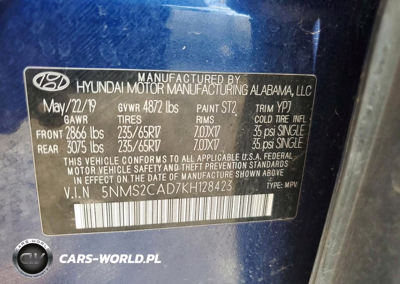 2019 Hyundai Santa Fe Se VIN:5NMS2CAD7KH128423 - 12