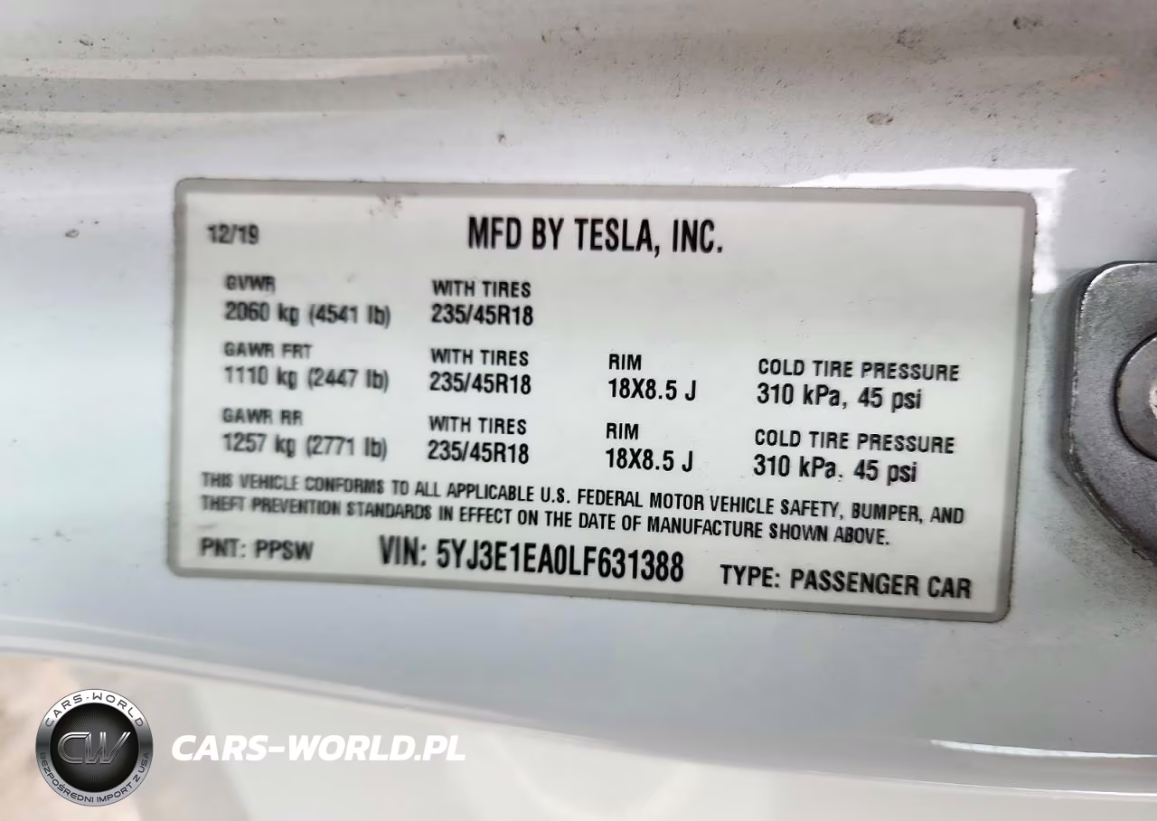 2020 Tesla Model 3 VIN:5YJ3E1EA0LF631388 - 12
