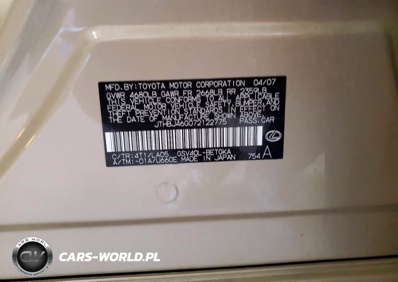 2007 Lexus Es 350 VIN:JTHBJ46G072122775 - 12