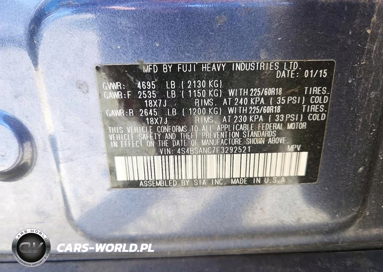 2015 Subaru Outback 2.5I Limited VIN:4S4BSANC7F3292521 - 13