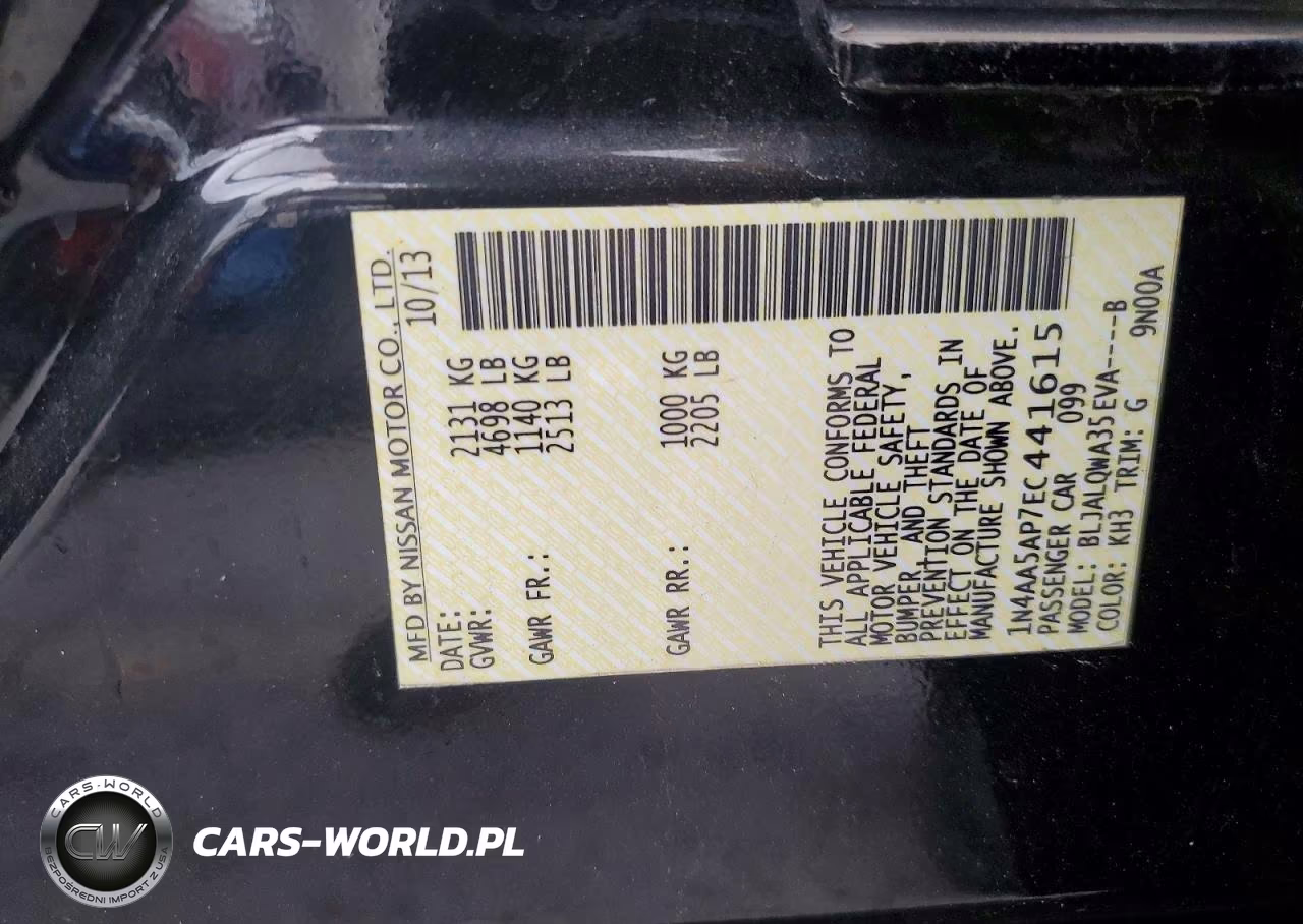 2014 Nissan Maxima 3.5 S VIN:1N4AA5AP7EC441615 - 12