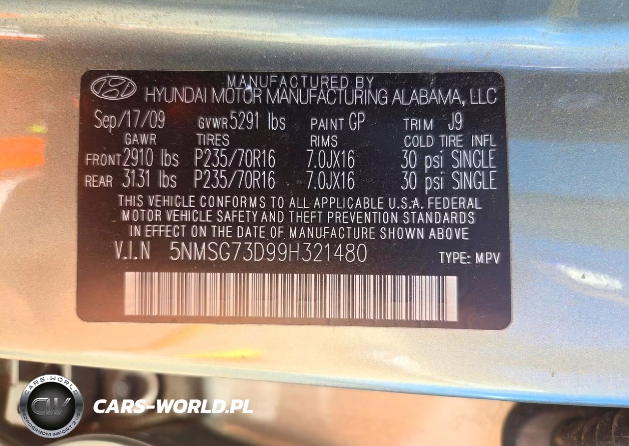 2009 Hyundai Santa Fe Gls VIN:5NMSG73D99H321480 - 13