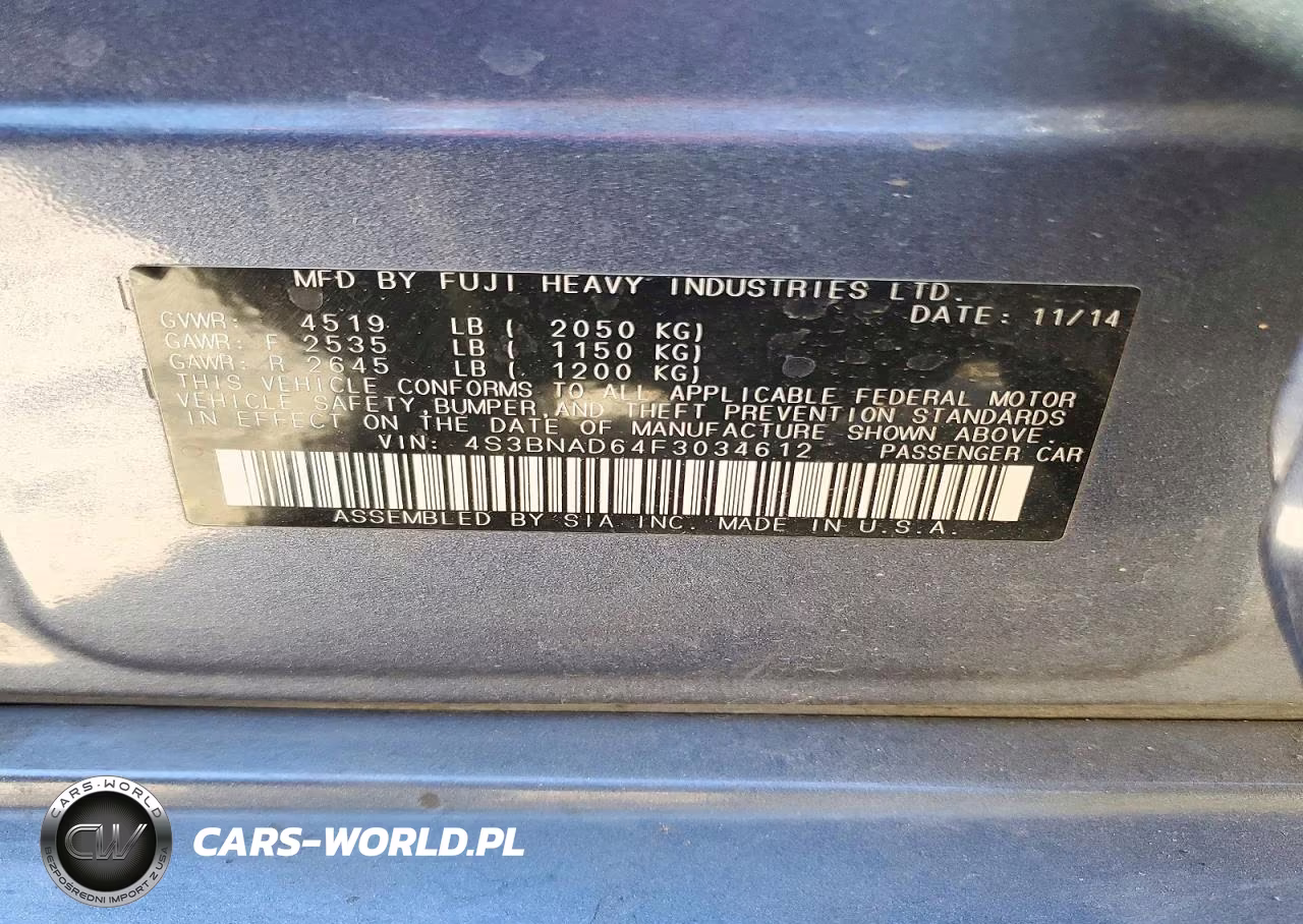 2015 Subaru Legacy 2.5I Premium VIN:4S3BNAD64F3034612 - 12