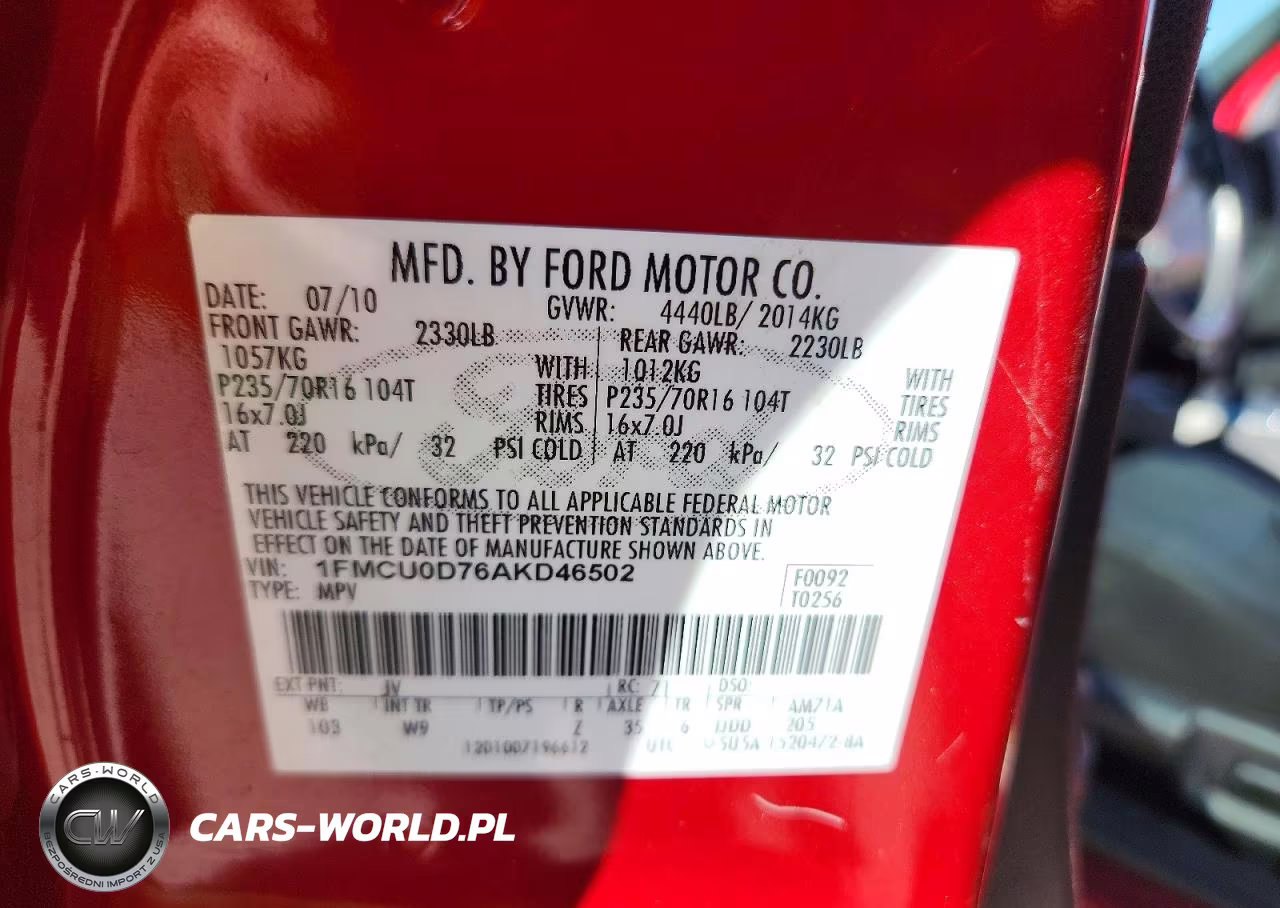 2010 Ford Escape Xlt VIN:1FMCU0D76AKD46502 - 12