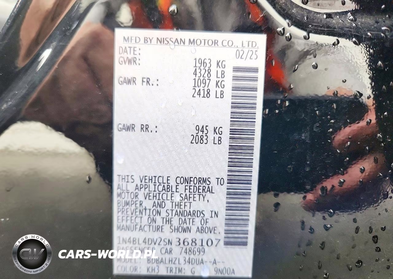2025 Nissan Altima Sv VIN:1N4BL4DV2SN368107 - 12