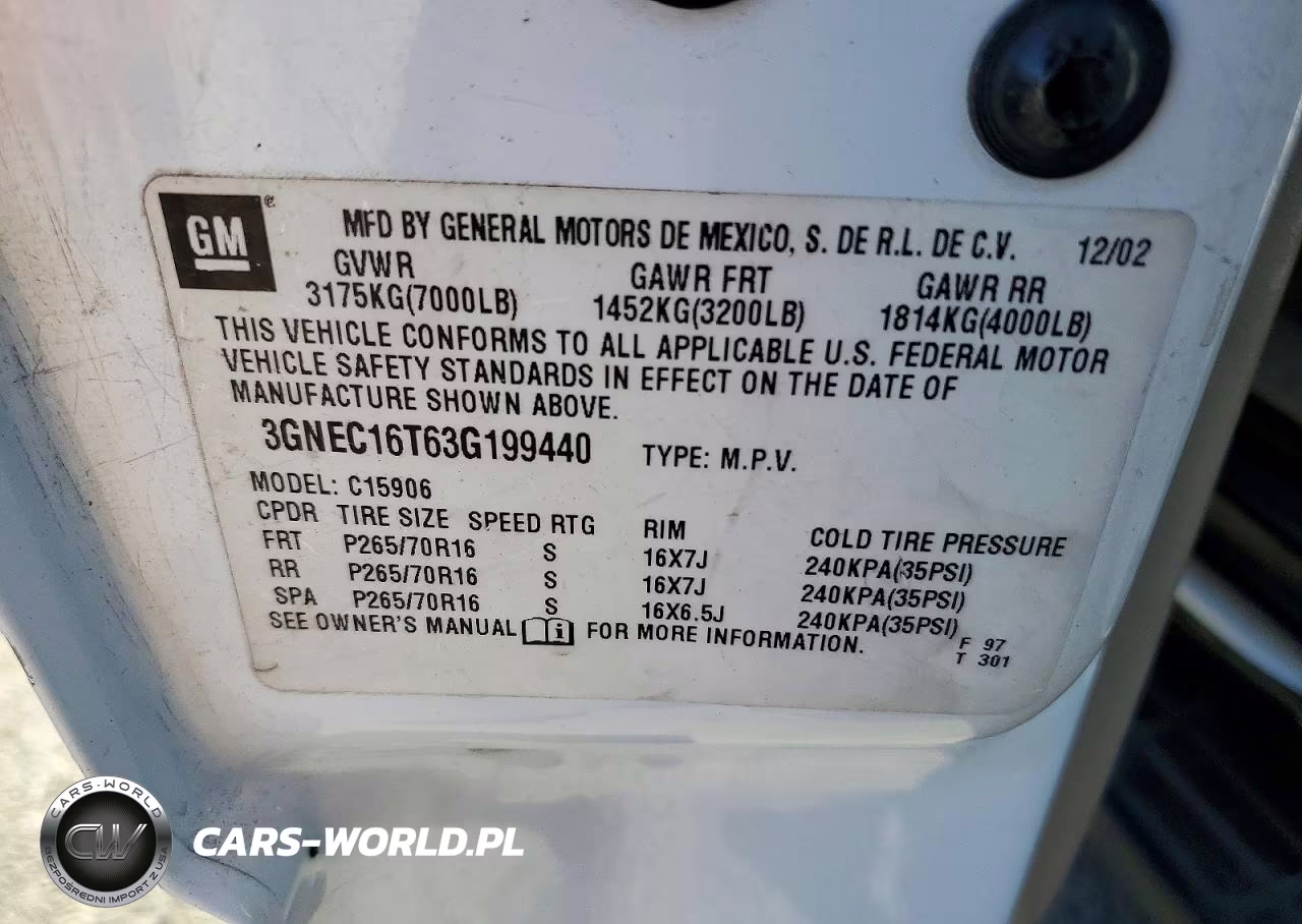 2003 Chevrolet Suburban VIN:3GNEC16T63G199440 - 13