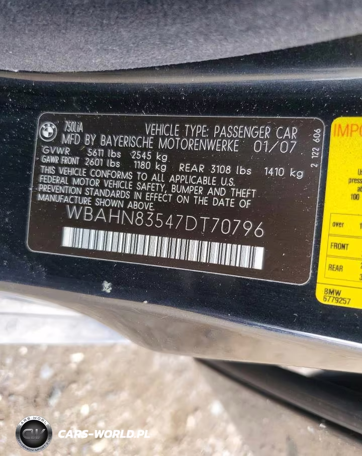 2007 BMW 750 VIN:WBAHN83547DT70796 - 12
