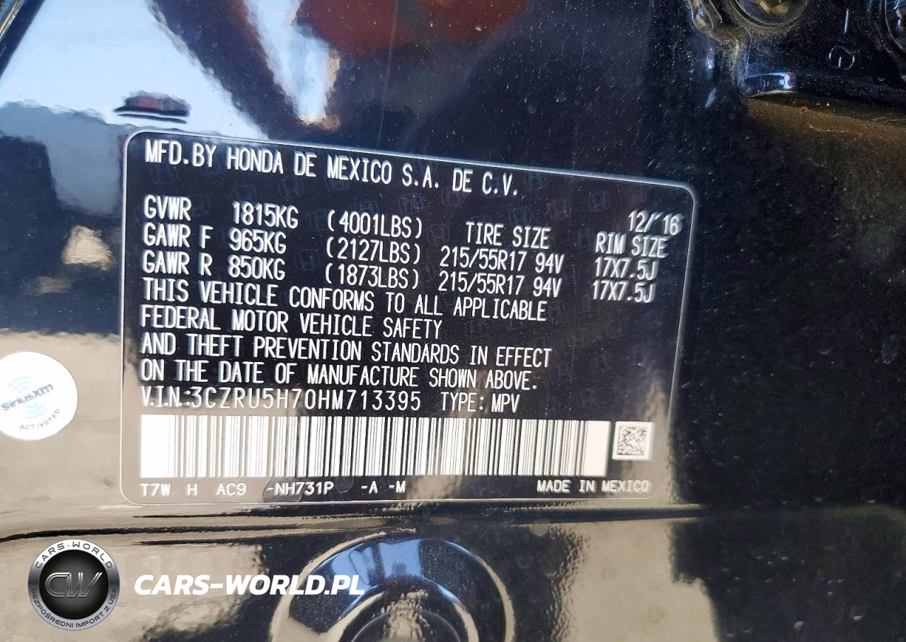 2017 Honda Hr-V Exl VIN:3CZRU5H70HM713395 - 13