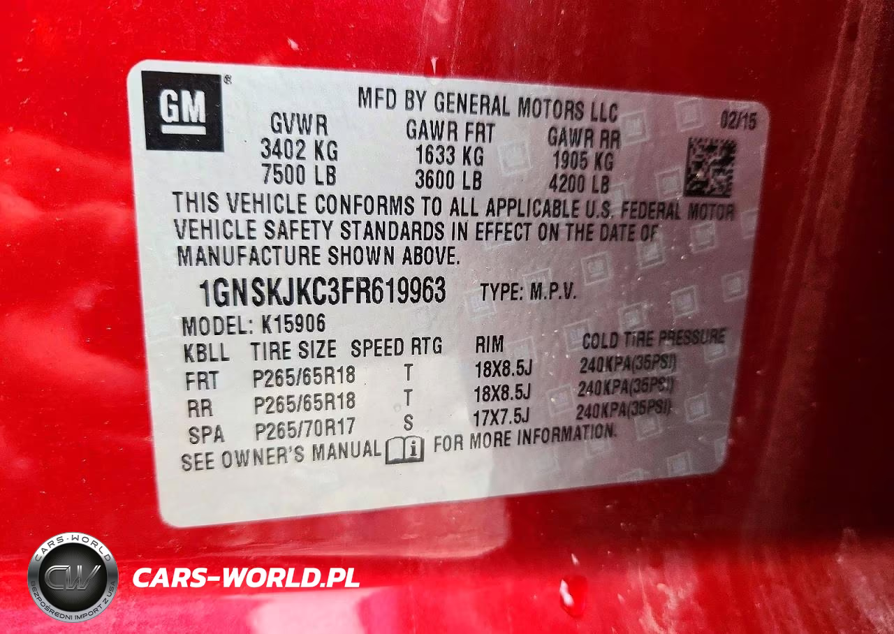 2015 Chevrolet Suburban K1500 Lt VIN:1GNSKJKC3FR619963 - 13