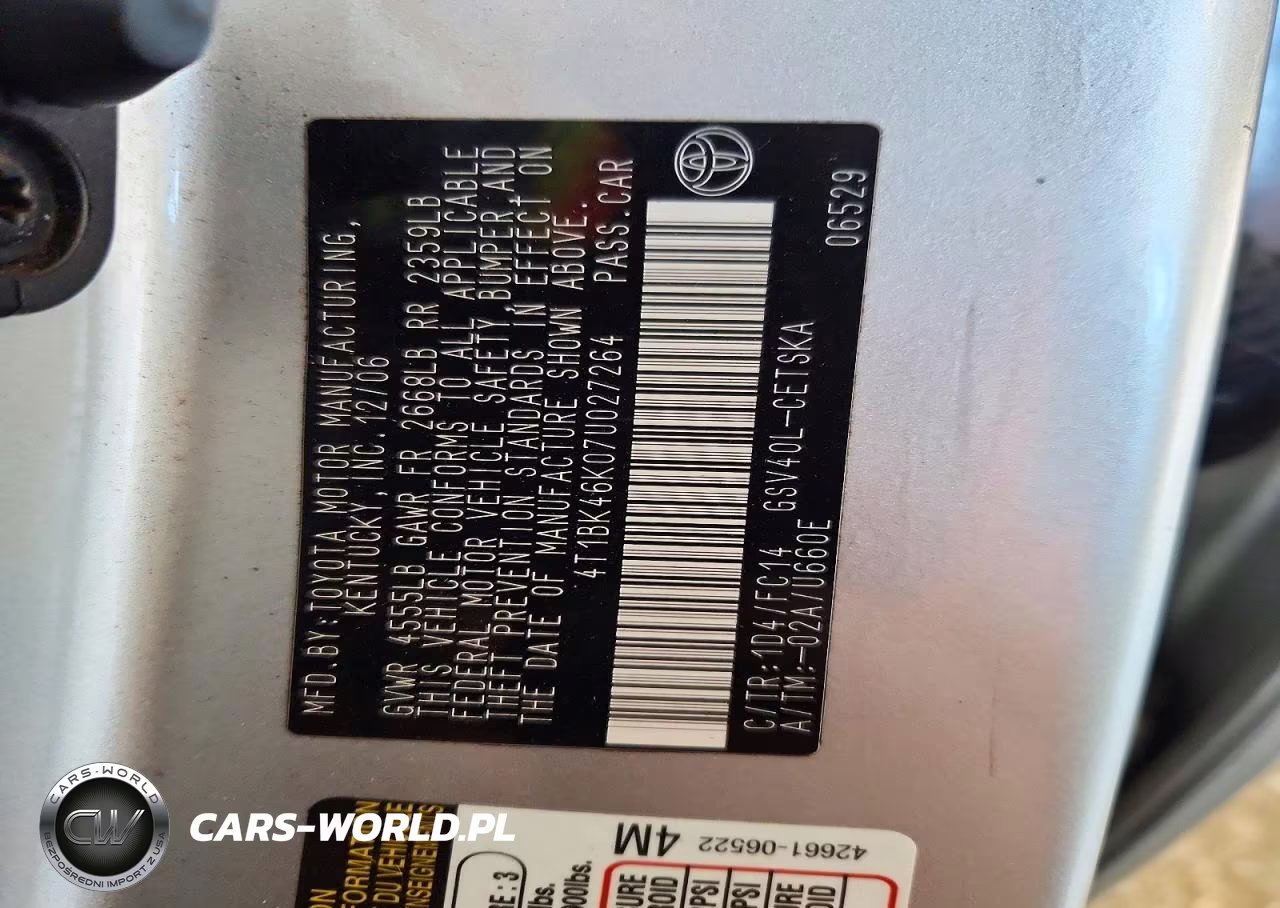 2007 Toyota Camry Se V6 VIN:4T1BK46K07U027264 - 12