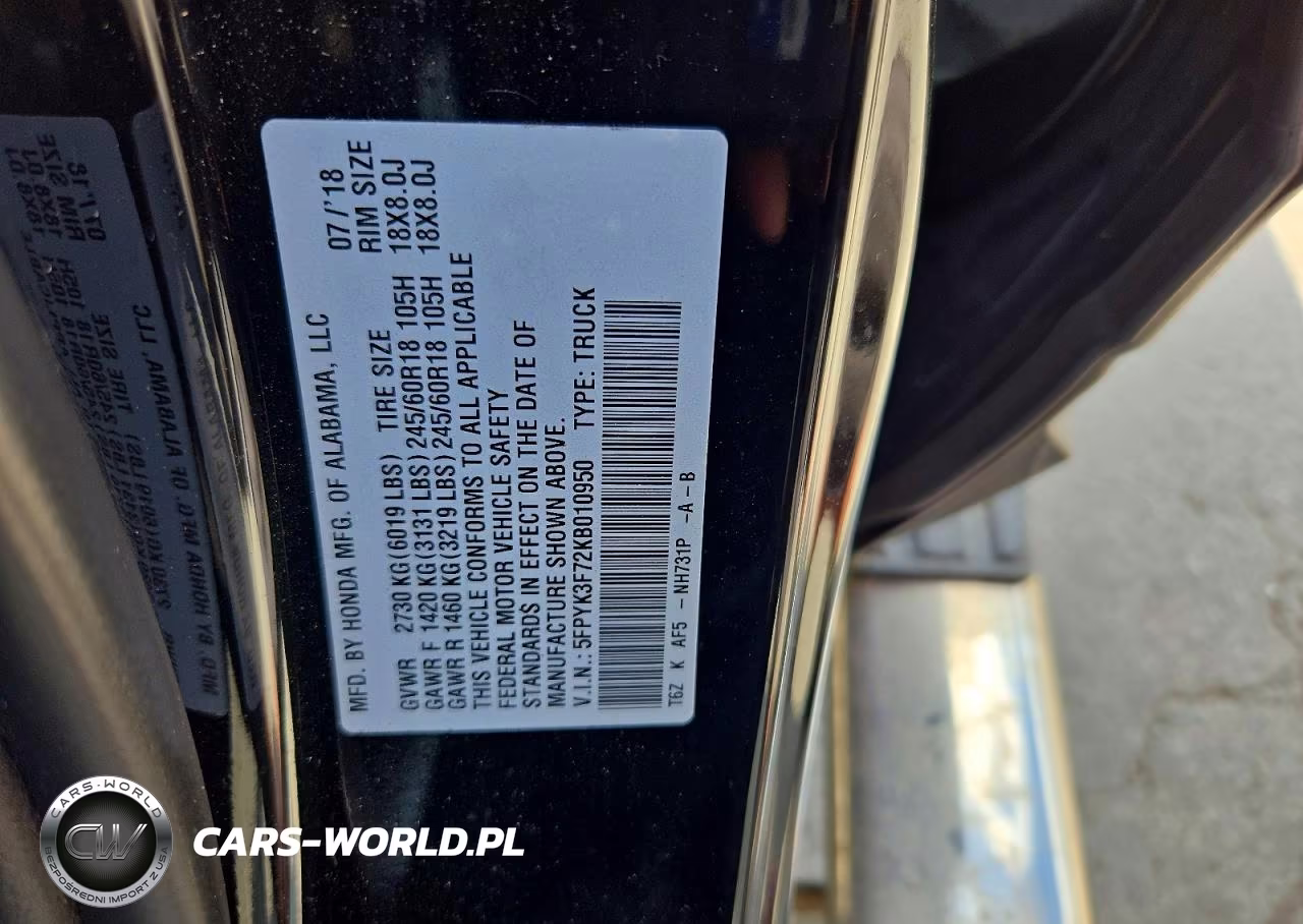 2019 Honda Ridgeline Rtl-E VIN:5FPYK3F72KB010950 - 12