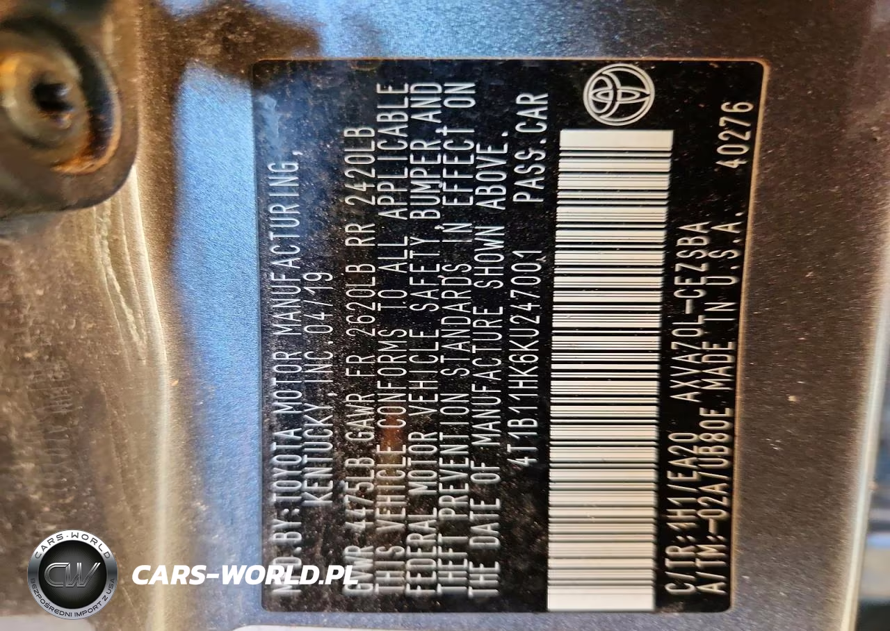 2019 Toyota Camry Se VIN:4T1B11HK6KU247001 - 12