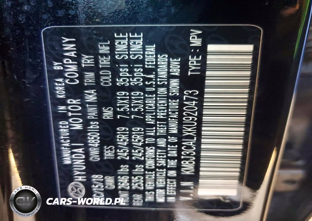 2019 Hyundai Tucson Sport VIN:KM8J3CALXKU920473 - 13