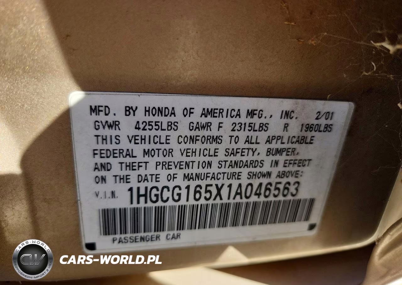 2001 Honda Accord Ex VIN:1HGCG165X1A046563 - 12
