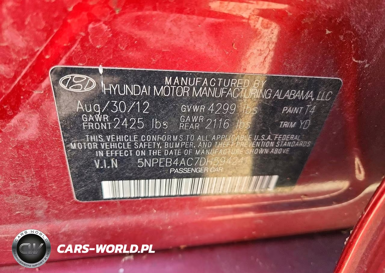 2013 Hyundai Sonata Gls VIN:5NPEB4AC7DH594241 - 12