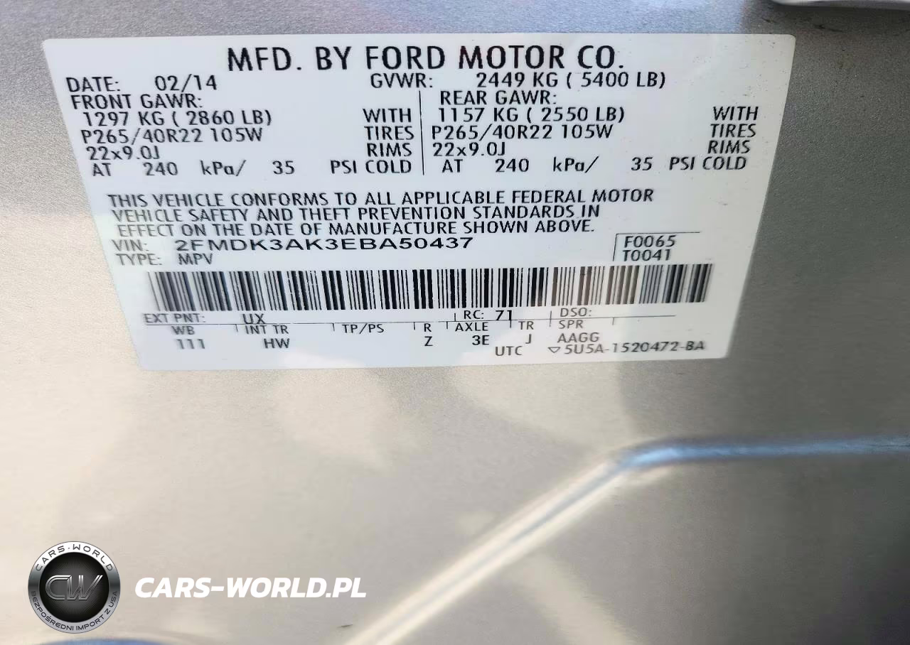 2014 Ford Edge Sport VIN:2FMDK3AK3EBA50437 - 13