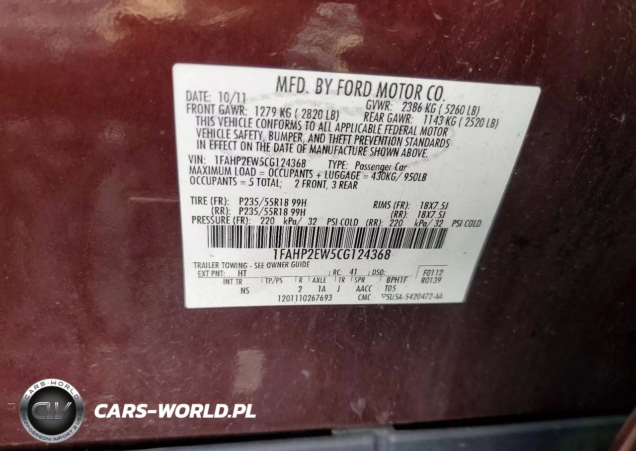 2012 Ford Taurus Sel VIN:1FAHP2EW5CG124368 - 12