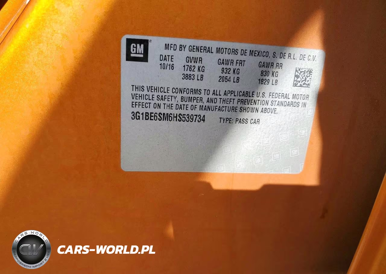 2017 Chevrolet Cruze Lt VIN:3G1BE6SM6HS539734 - 12