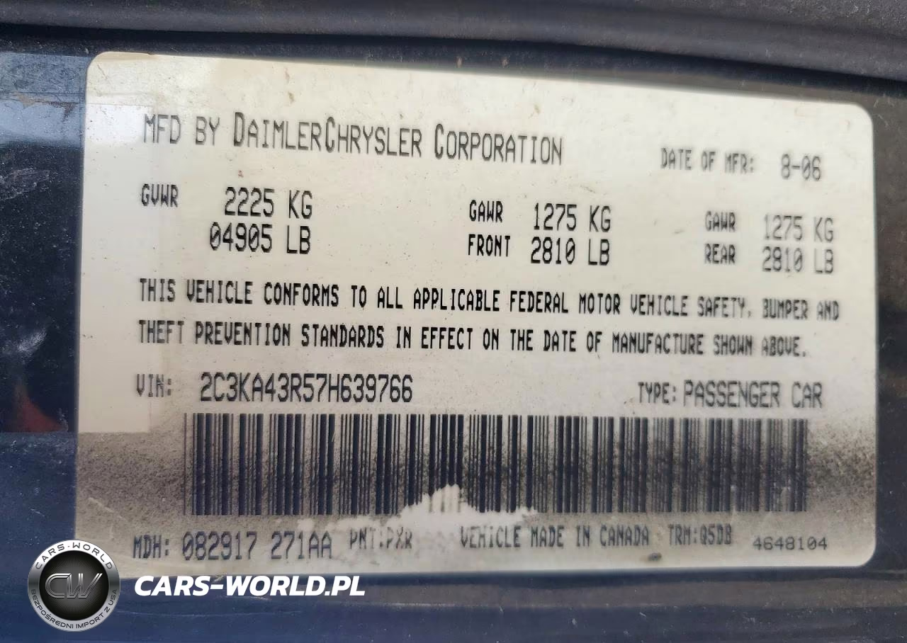 2007 Chrysler 300 VIN:2C3KA43R57H639766 - 12